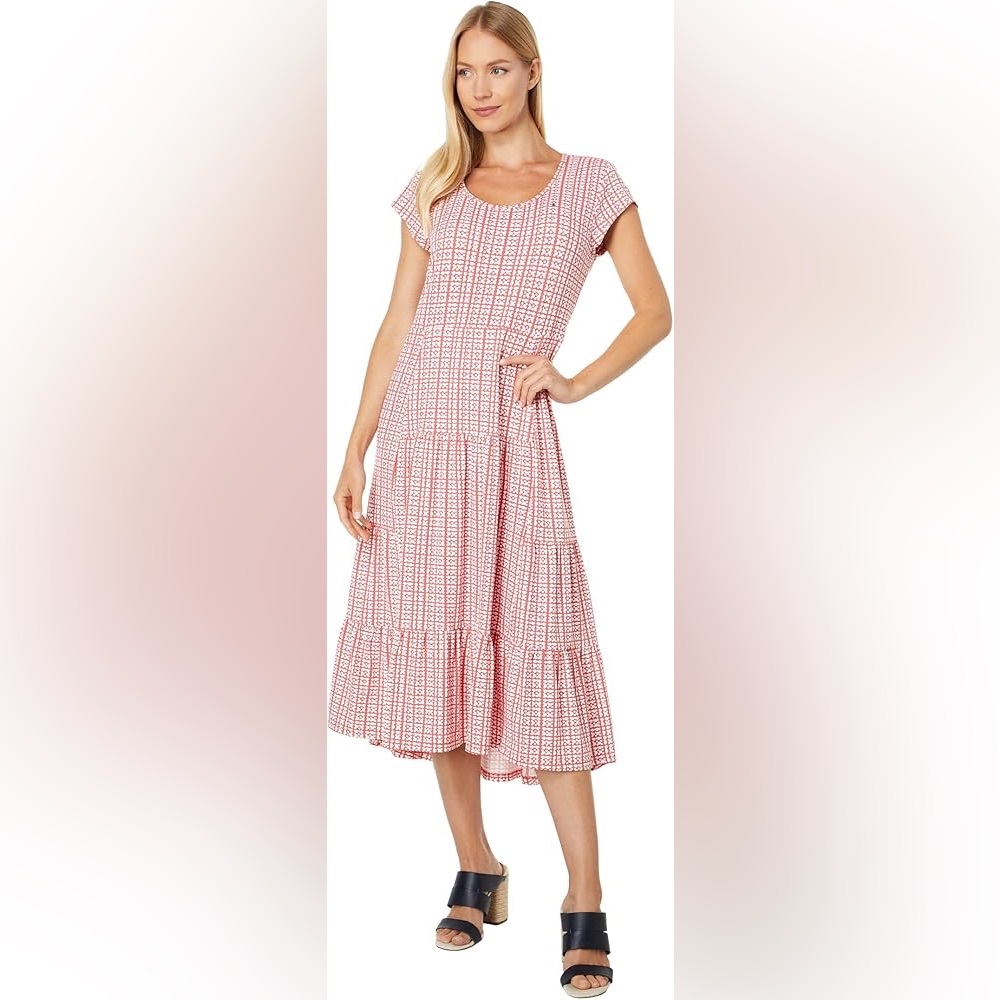 Tommy Hilfiger Pink Patterned Tiered Maxi Dress Size Medium